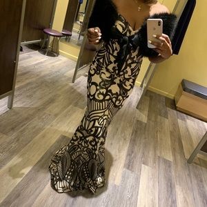 Monica Sequin Scroll Formal Dress blck/cream Sz M